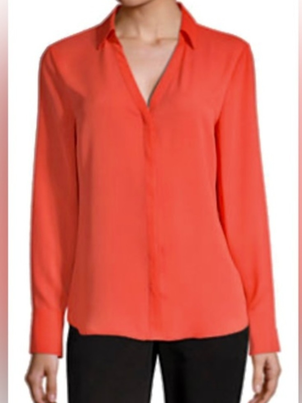 Worthington Coral Button-Front V-Neck Blouse
